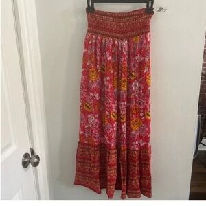 Elegant Floral Red Maxi Skirt